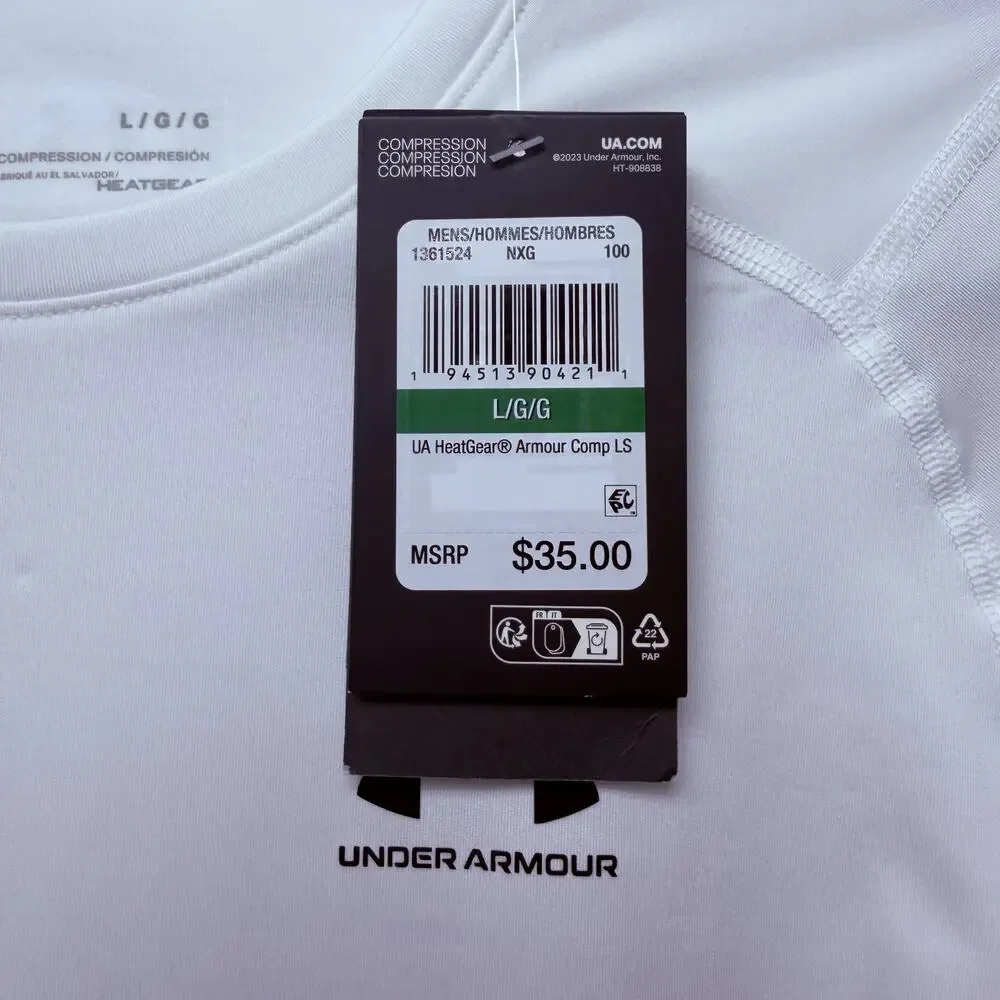 Under Armour HeatGear Compression Long Sleeve Shirt Mens Large White 1361524 NEW
